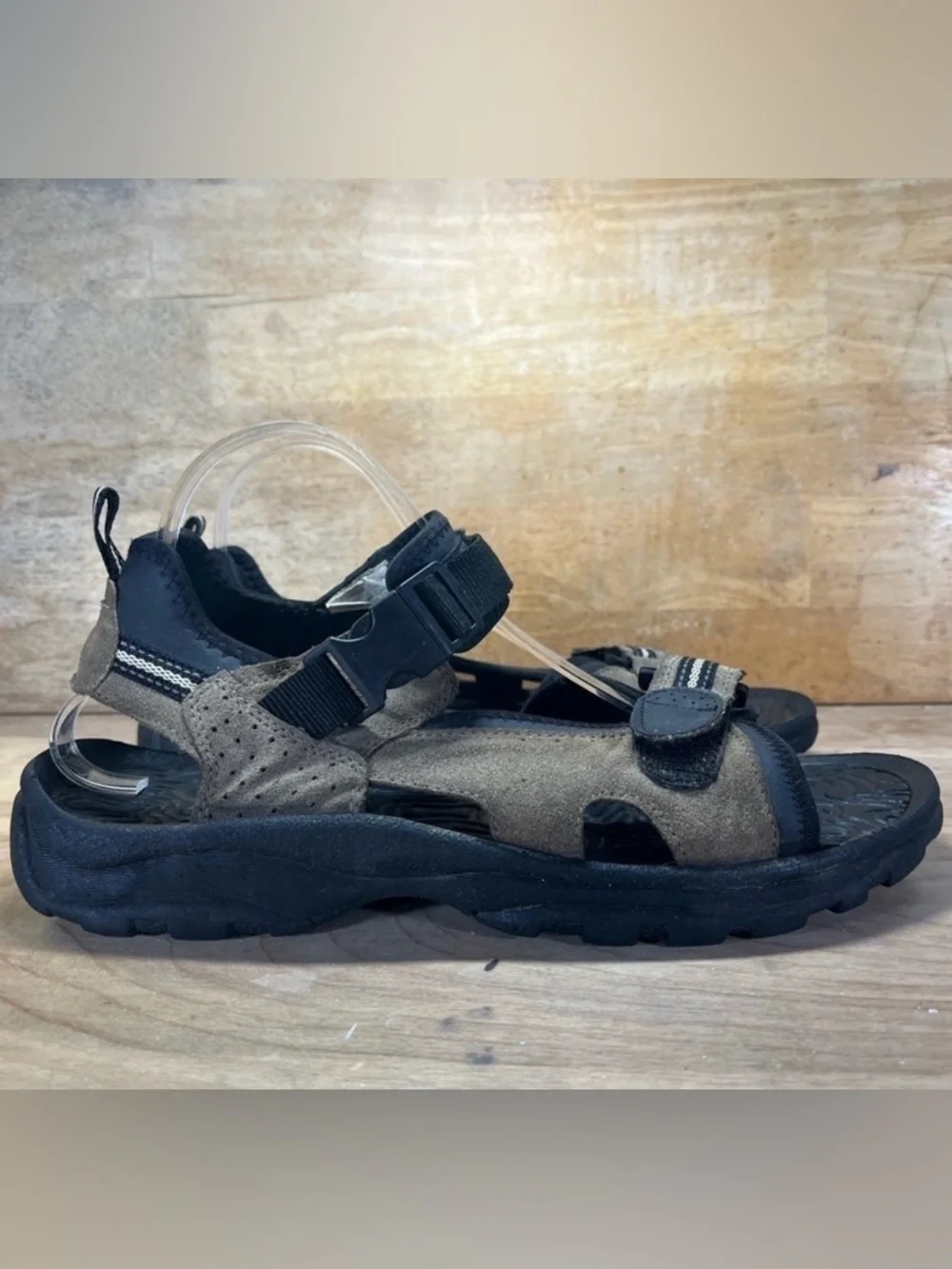 Route 66 Mens Size 10 Open Faced Leather Sandals Shoes Brown